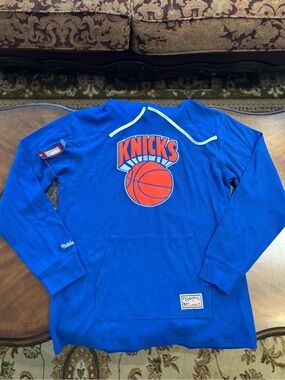 New York Knicks Mitchell & Ness Blue Hoodie Throwback Logo Size Large